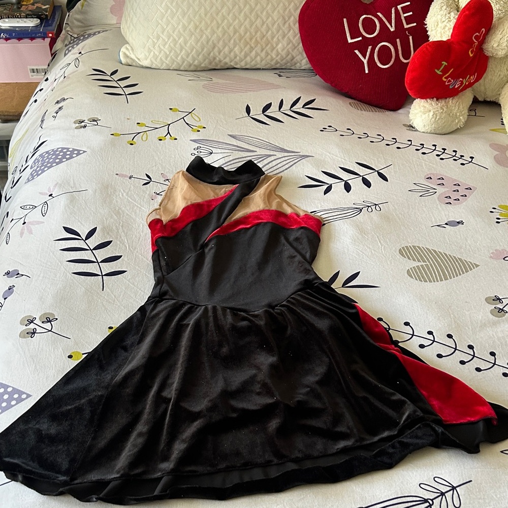 Back out Figure Skating Black and Red Dress with built in bottoms